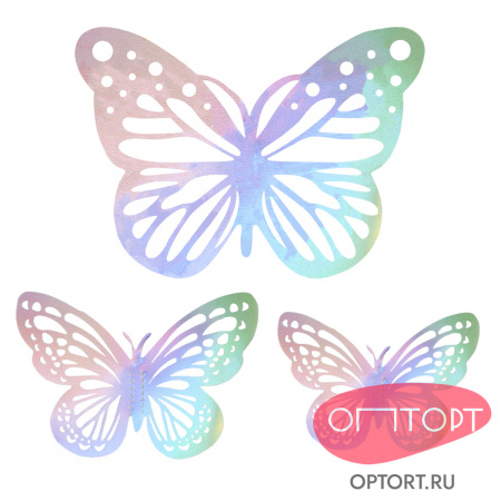 Бабочки декоративные, голографическое серебро (набор №6, 12 шт)